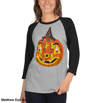 Halloween-themed stylish raglan shirt featuring charming retro Halloween design