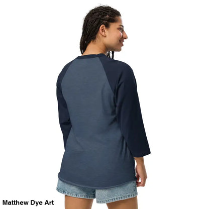 Woman’s blue baseball tee featuring charming retro Halloween design and stylish raglan style