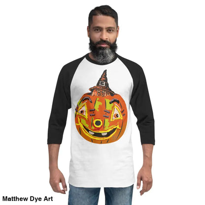 Stylish raglan shirt featuring charming retro Halloween design with a pumpkin witch