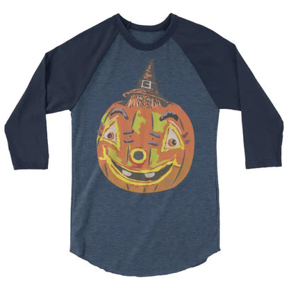 Stylish raglan shirt featuring a pumpkin graphic for charming retro Halloween flair