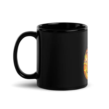 Black ceramic mug with colorful logo from the Pumpkin Witch Black Glossy Brew Mug