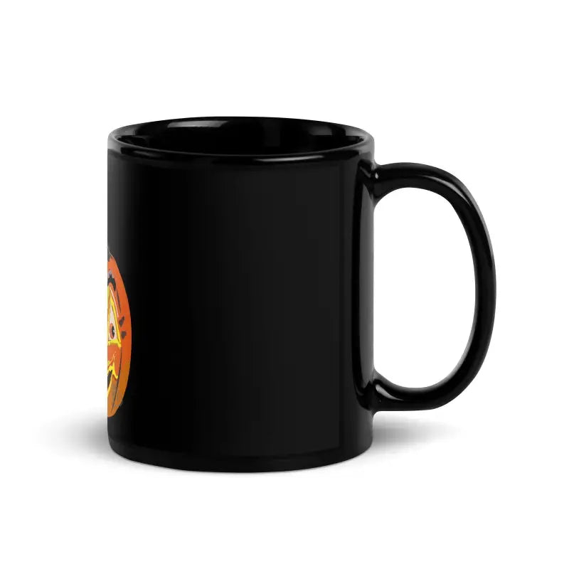 Black glossy mug featuring orange circular design for Pumpkin Witch enthusiasts