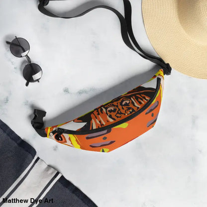 Orange patterned Pumpkin Witch Fanny Pack featuring Matthew Dye art for hands-free style