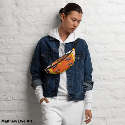 Orange patterned fanny pack featuring Matthew Dye art, perfect for vintage pumpkin witch lovers