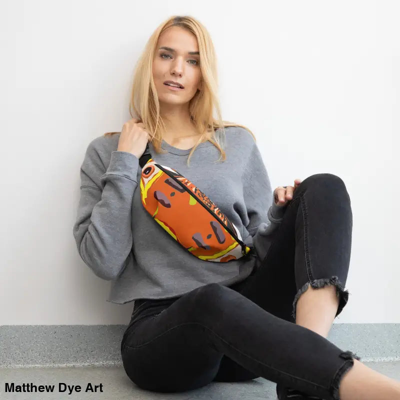 Patterned Pumpkin Witch Fanny Pack featuring Matthew Dye art and vintage pumpkin witch design