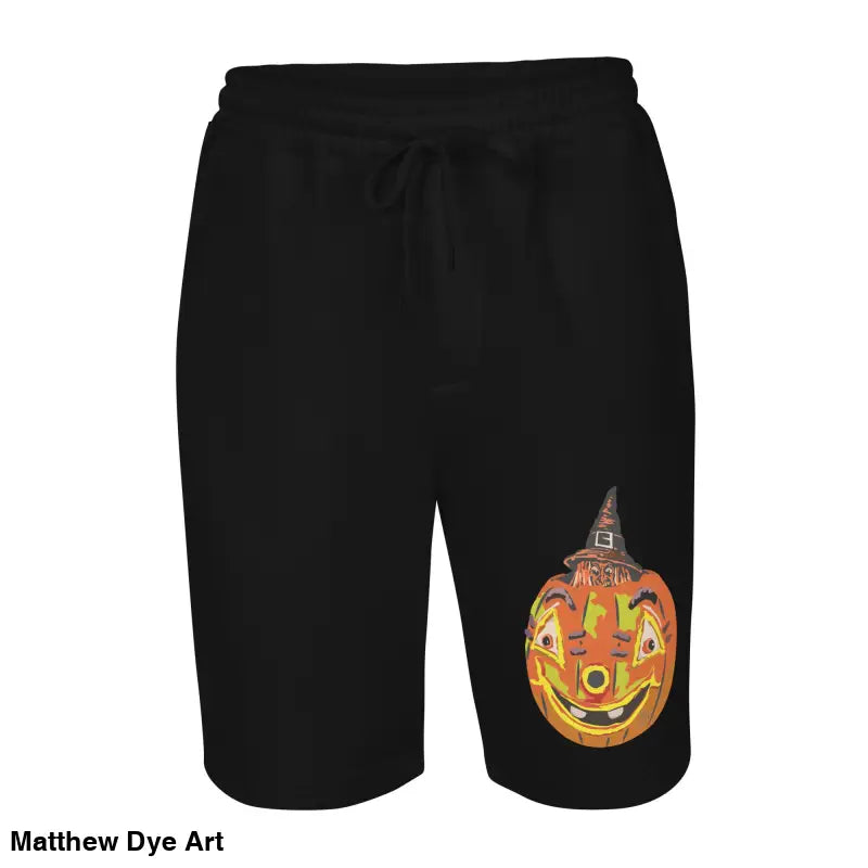 Black Halloween pumpkin shorts from Pumpkin Witch Fleece Shorts by Matthew Dye Art