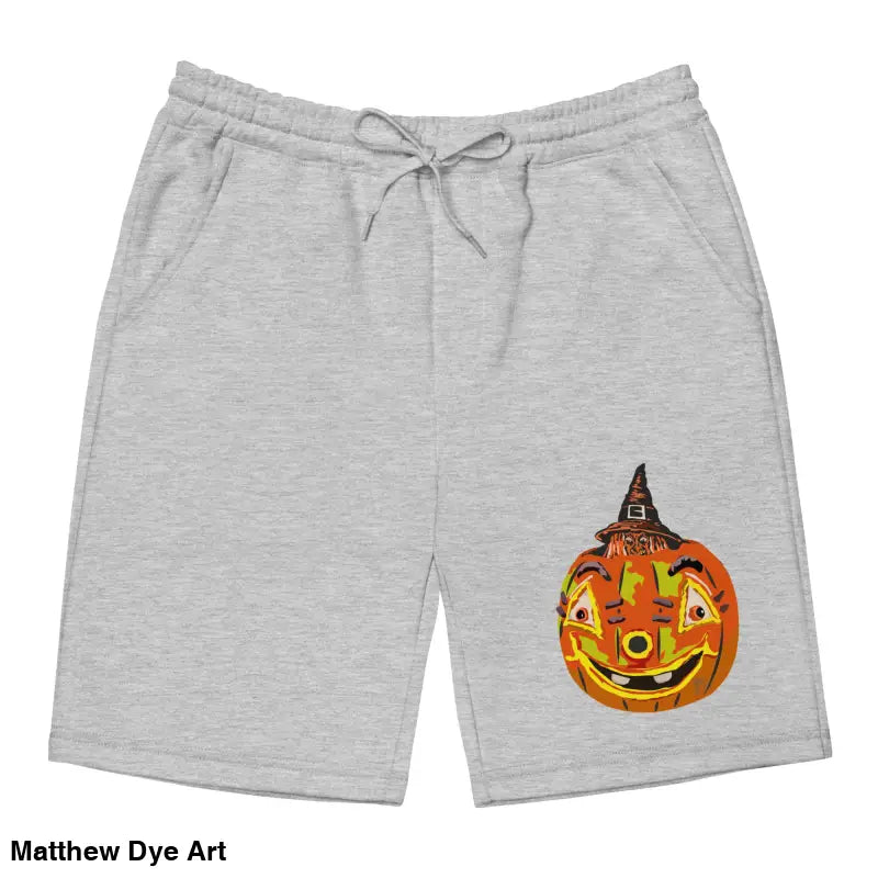Gray sweat shorts with Pumpkin graphic from Pumpkin Witch Fleece Shorts by Matthew Dye Art
