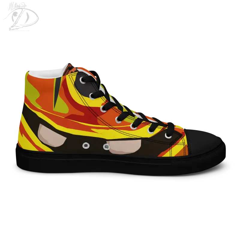 High-top Pumpkin Witch Men’s canvas shoes featuring a vibrant orange and black design