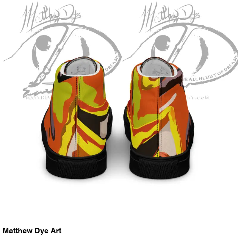 High-top canvas shoes featuring a flame design, perfect for Pumpkin Witch men’s style
