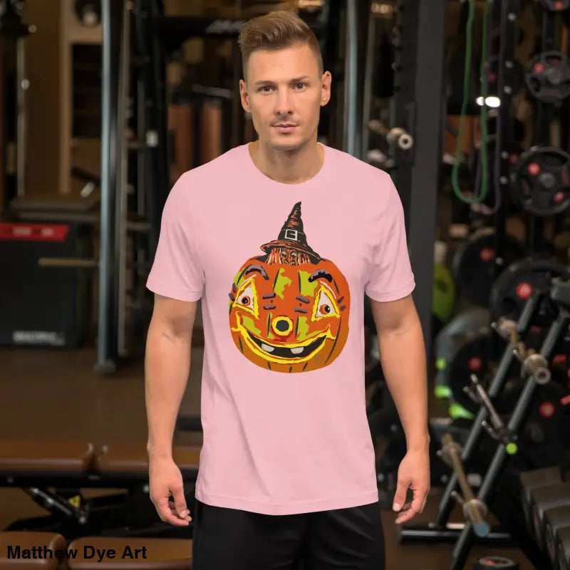 Pink Halloween pumpkin t-shirt featuring a Pumpkin Witch design for a fun, comfortable look