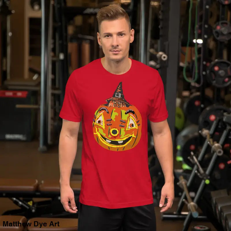 Red t-shirt with pumpkin graphic from the Pumpkin Witch Mischief Halloween collection