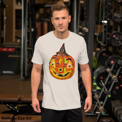 Comfortable cotton Pumpkin Witch unisex tee featuring Halloween pumpkin design