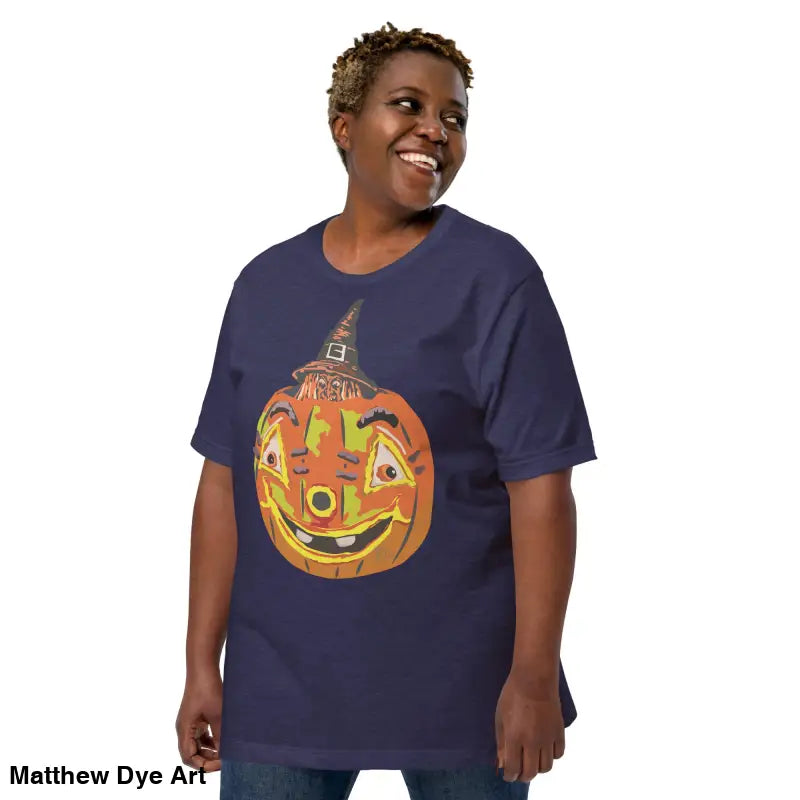 Comfortable cotton Pumpkin Witch unisex tee featured in a Halloween t-shirt design