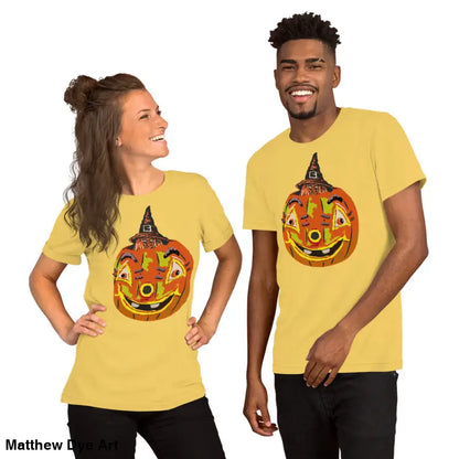Comfortable cotton Pumpkin Witch unisex tee featuring Halloween design for festive wear