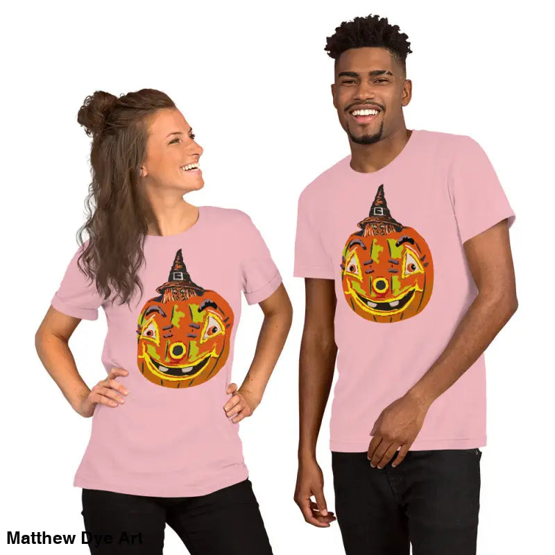 Matching Halloween t-shirts featuring comfortable cotton Pumpkin Witch unisex tee design
