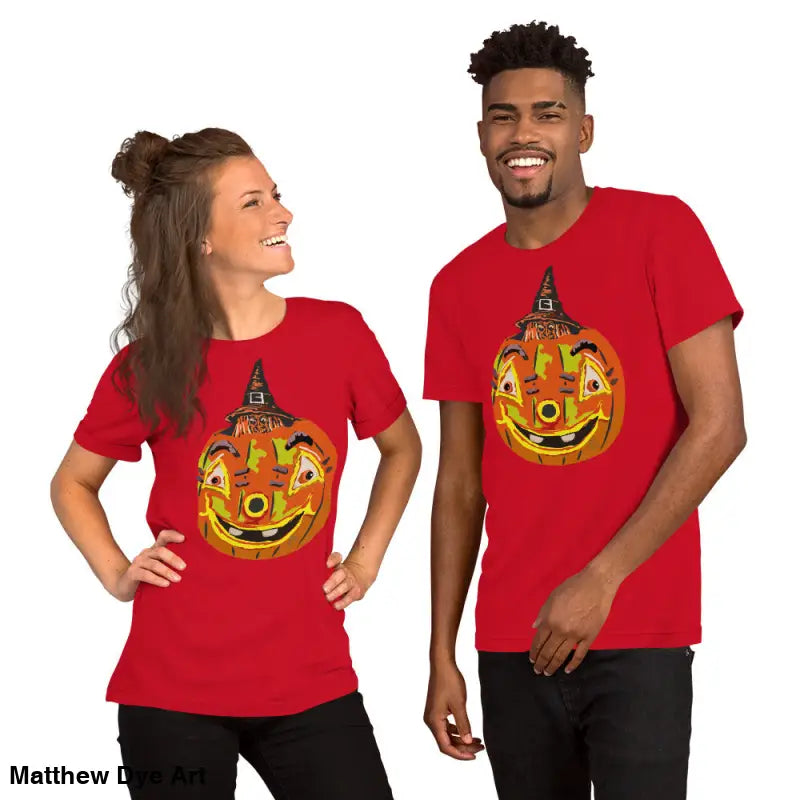 Matching Halloween t-shirts featuring comfortable cotton Pumpkin Witch unisex tee design
