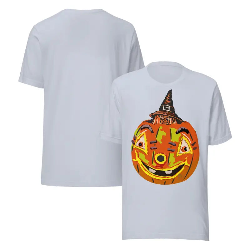 White t-shirts featuring a pumpkin graphic from the comfortable cotton Pumpkin Witch unisex tee