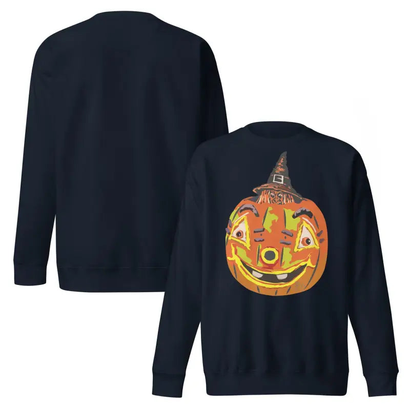 Navy Pumpkin Witch Premium Sweatshirt from cute Halloween collection, exquisitely crafted pumpkin