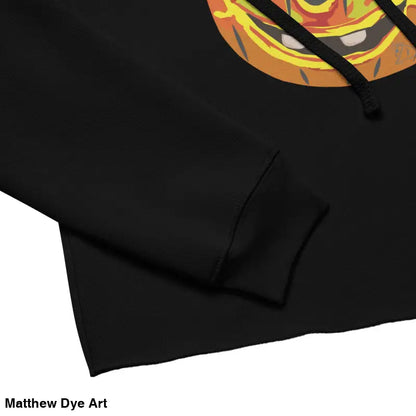 Black cropped hoodie featuring an Enchanted Pumpkin Witch design for Halloween