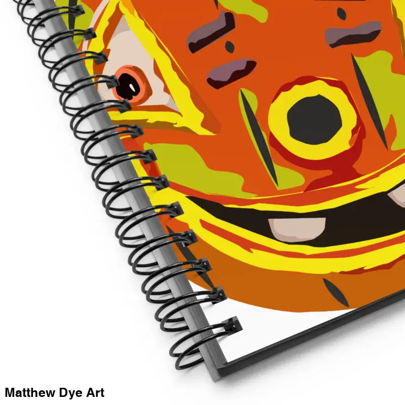 Spiral-bound Pumpkin Witch Spiral Notebook featuring abstract face design by Matthew Dye Art