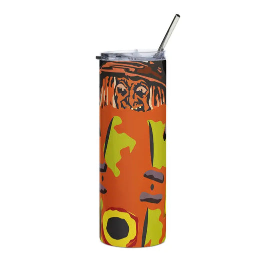 Orange tumbler with Pumpkin Witch design, blending practicality with whimsy for Halloween