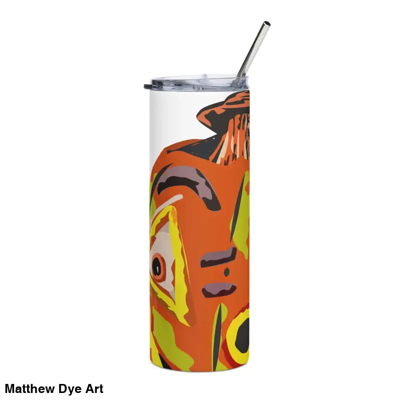 Tall white tumbler featuring colorful abstract design from Pumpkin Witch stainless collection
