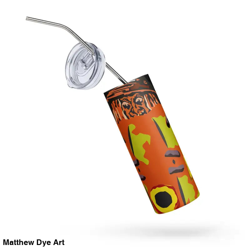 Orange tumbler with straw and lid from the Pumpkin Witch stainless Halloween collection
