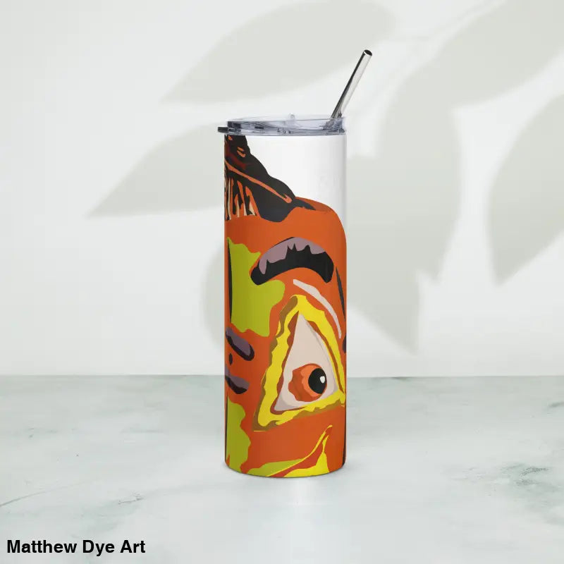 Insulated Pumpkin Witch Stainless Steel Tumbler featuring an abstract face design