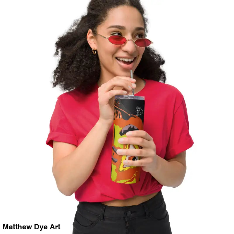 Colorful Pumpkin Witch Stainless Steel Tumbler with Straw from Cute Halloween Collection