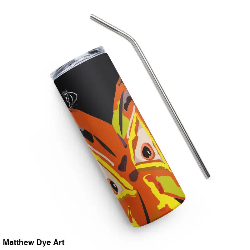 Orange and black tumbler with straw from the Pumpkin Witch stainless collection