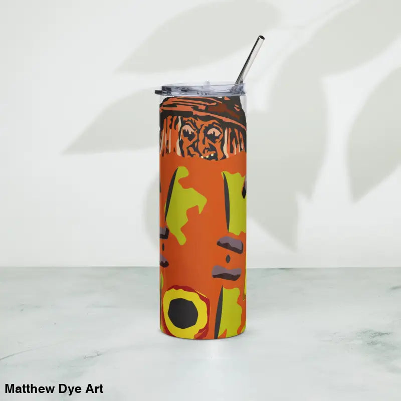 Orange tumbler with straw from the Pumpkin Witch Stainless collection, blending practicality and whimsy