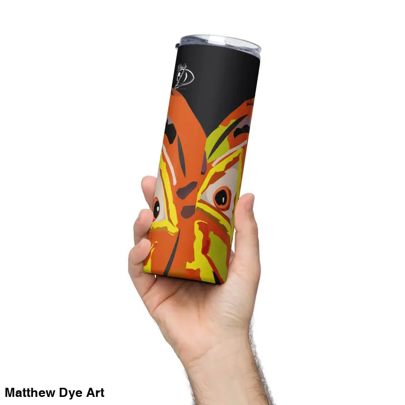 Orange and yellow patterned tumbler from the Pumpkin Witch stainless collection