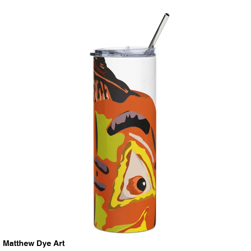 Tall tumbler featuring an abstract animal design, part of the Pumpkin Witch stainless collection
