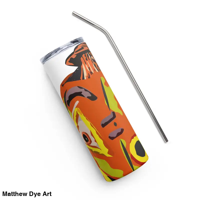 Orange and white Pumpkin Witch stainless steel tumbler with metal straw for cute Halloween collection