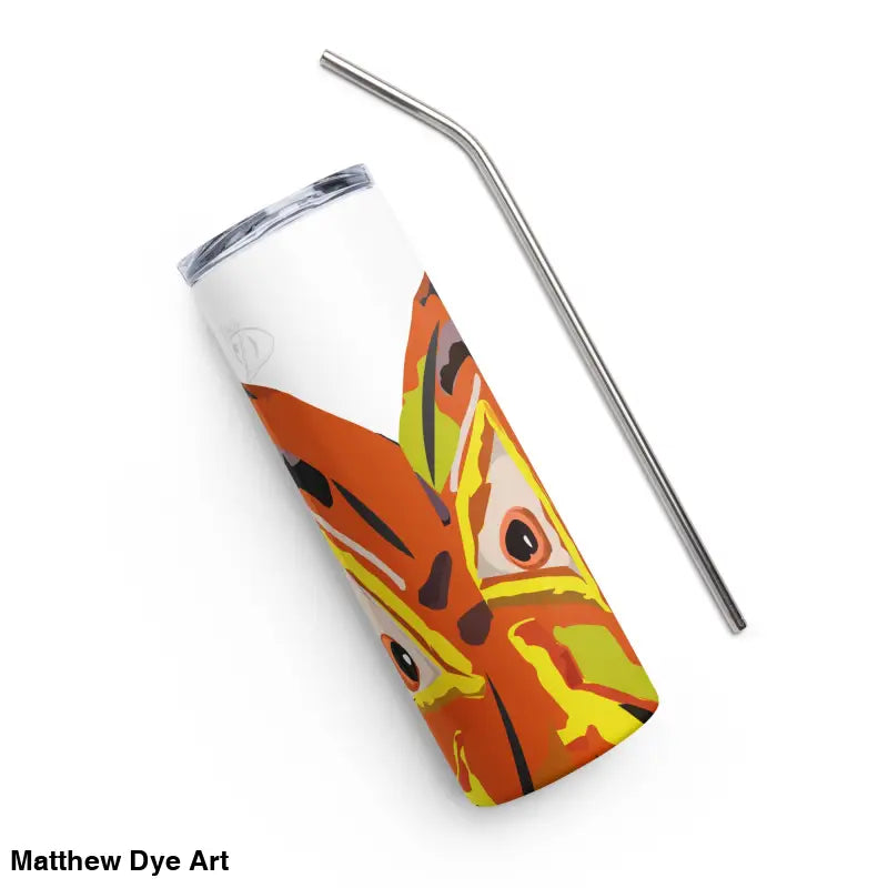 Orange and white Pumpkin Witch Stainless Steel tumbler with metal straw for a cute Halloween collection