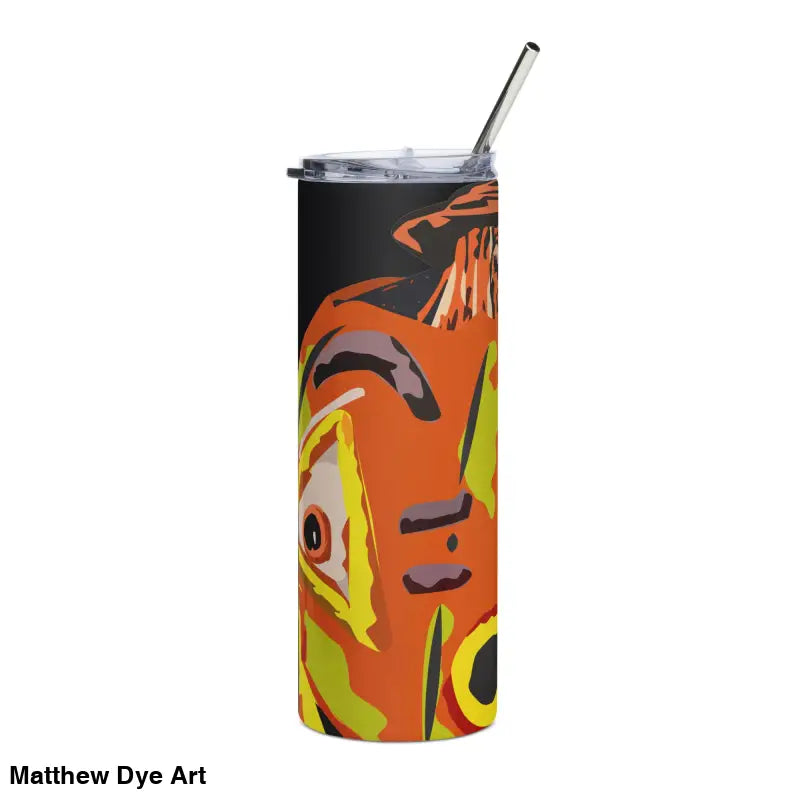 Orange and black tumbler with straw from the Pumpkin Witch stainless Halloween collection
