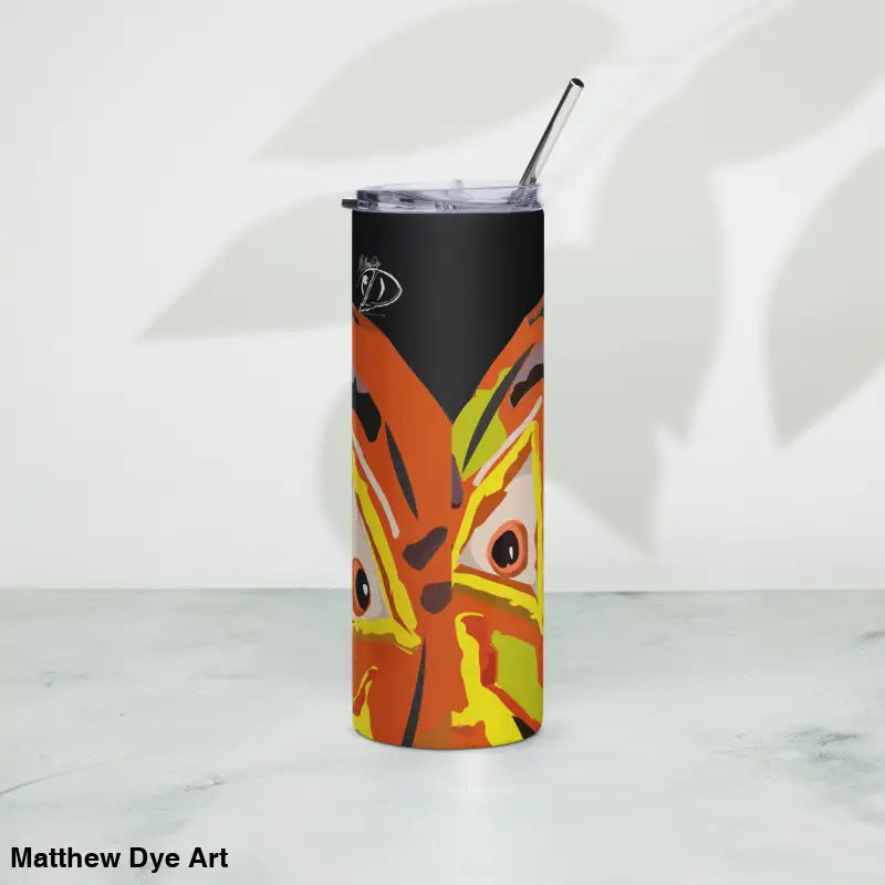 Orange and yellow tumbler with straw from the Pumpkin Witch stainless Halloween collection
