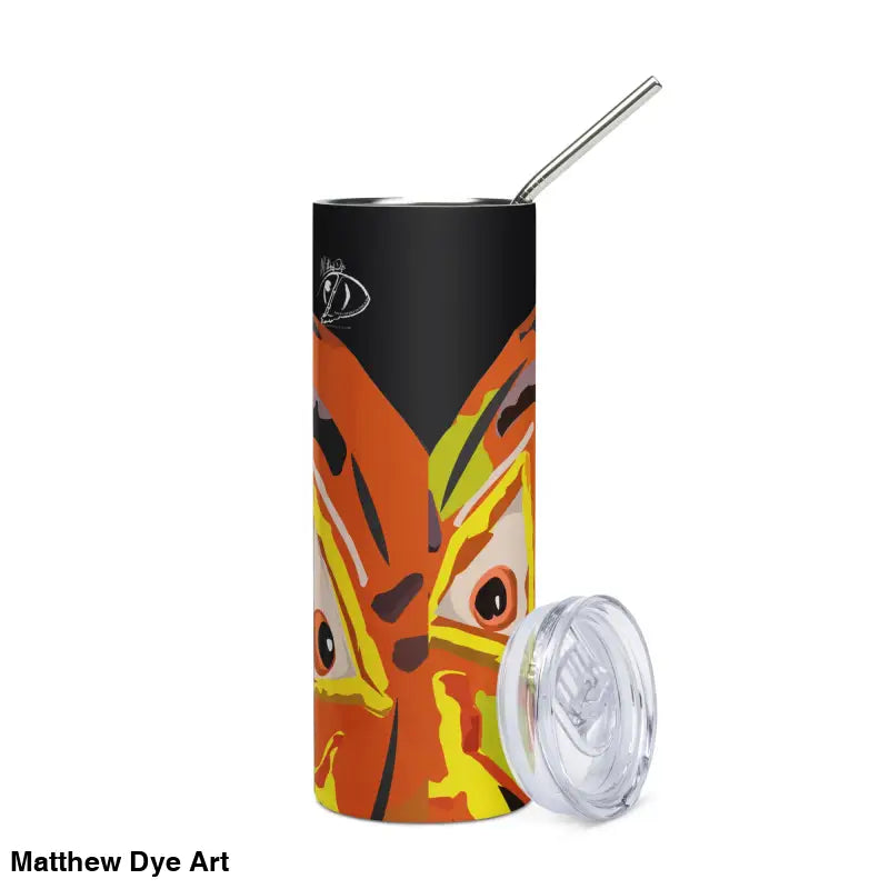 Orange and black Pumpkin Witch stainless steel tumbler with straw for a cute Halloween collection