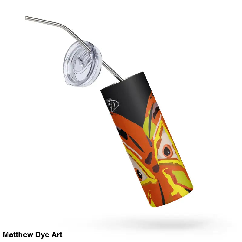 Orange and black Pumpkin Witch stainless tumbler with straw for a cute Halloween collection