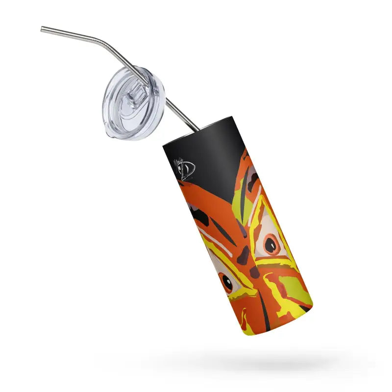 Stainless steel tumbler featuring abstract orange and yellow design from Pumpkin Witch Stainless