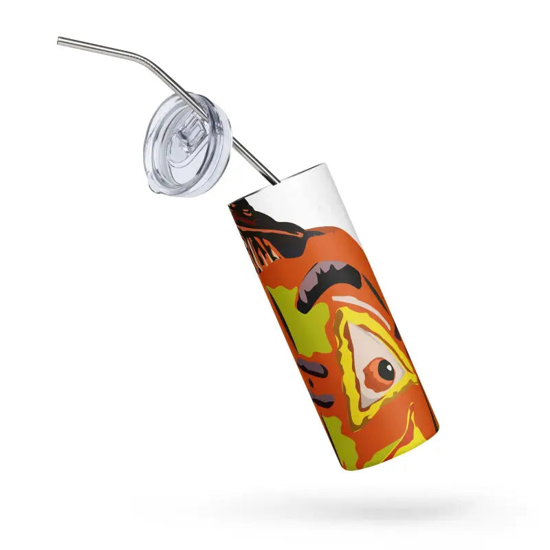 Colorful stainless steel Pumpkin Witch tumbler with tiger-eye design and straw lid