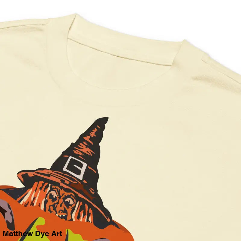 Premium long sleeve t-shirt featuring a Halloween-themed Pumpkin Witch and jack-o’-lantern design