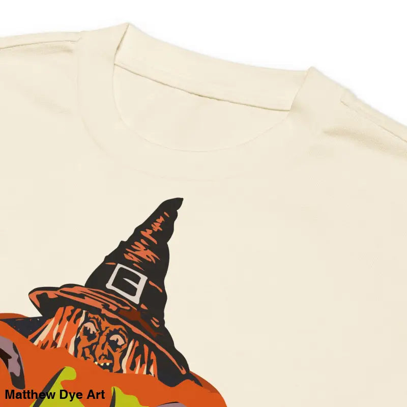 Premium long sleeve t-shirt featuring a Halloween-themed pumpkin witch design for comfort