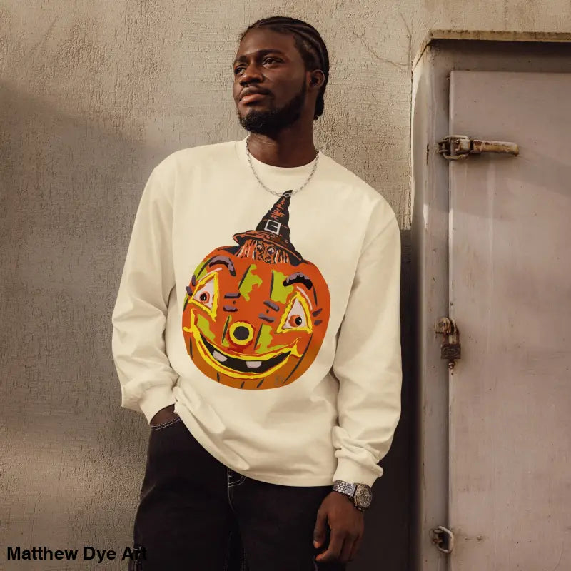 Premium long sleeve shirt featuring a pumpkin graphic for ultimate comfort and style