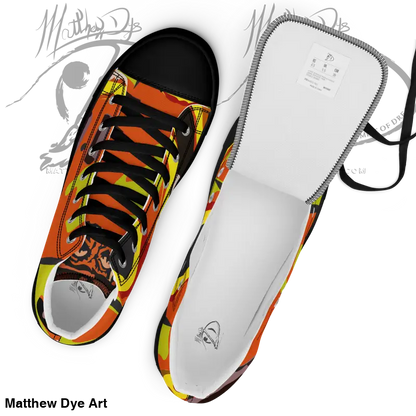 Colorful sneakers with flame design from the Whimsical Pumpkin Witch women’s collection
