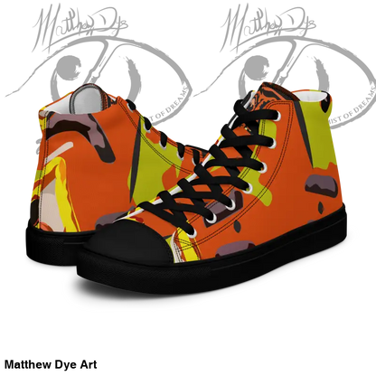 High-top sneakers with orange and lime green abstract design for Whimsical Pumpkin Witch Women’s collection