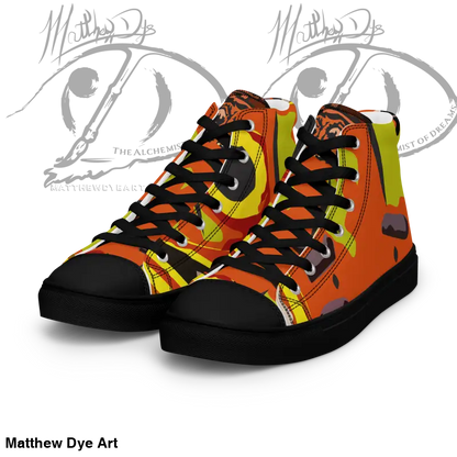 High-top sneakers in orange and yellow for Whimsical Pumpkin Witch women’s collection
