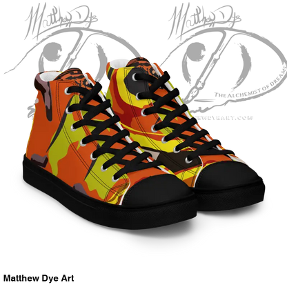 High-top sneakers with orange and yellow abstract pattern from Whimsical Pumpkin Witch collection