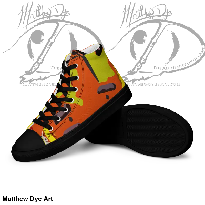 High-top sneaker in orange, yellow, and black for Whimsical Pumpkin Witch Women’s collection