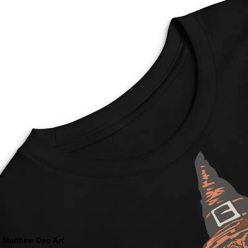 Black t-shirt featuring a pumpkin witch graphic from the Halloween collection for youth
